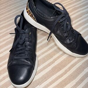 Cole Haan Black Leather Sneakers with Leopard Detail